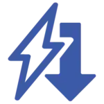 Blue line-art icon featuring a lightning bolt inside a downward-pointing arrow, symbolizing energy load reduction and demand response control.